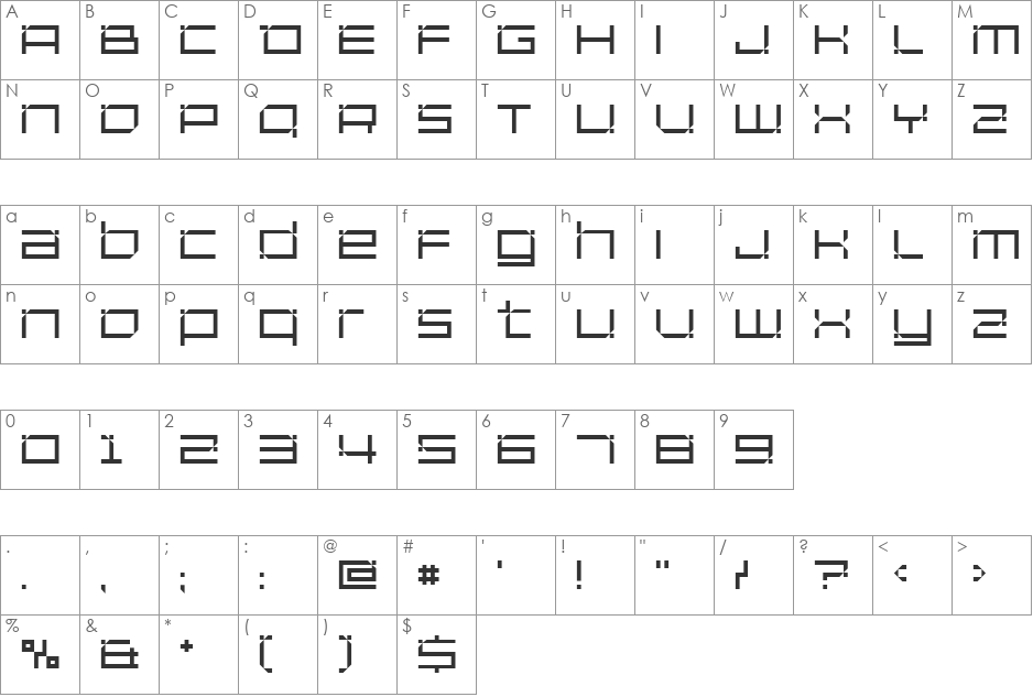 Unfinished font character map preview