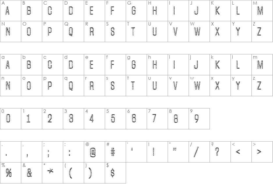 Unfinished Sympathy font character map preview