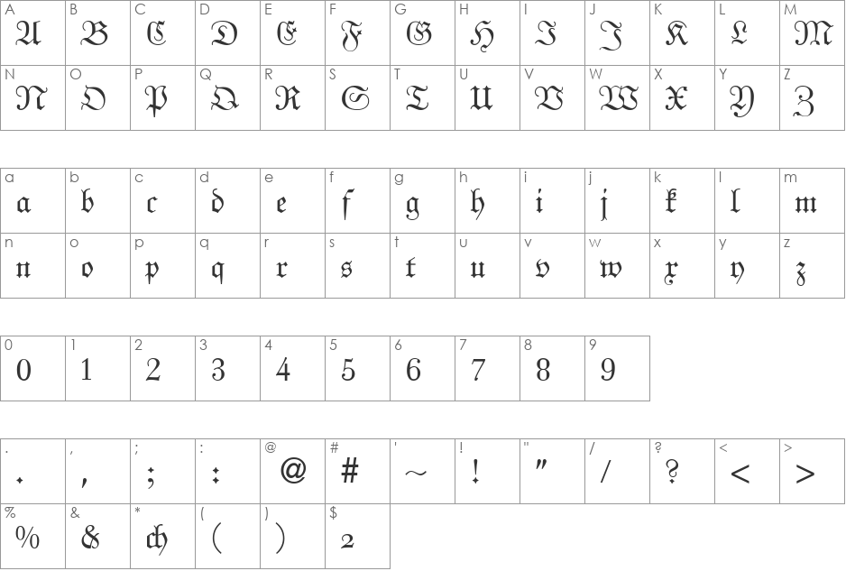 UngelDB font character map preview