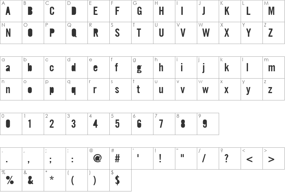 Unholy Trade font character map preview