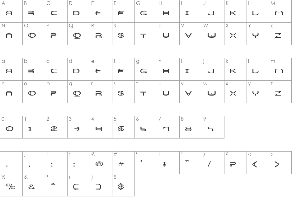 Aerator font character map preview
