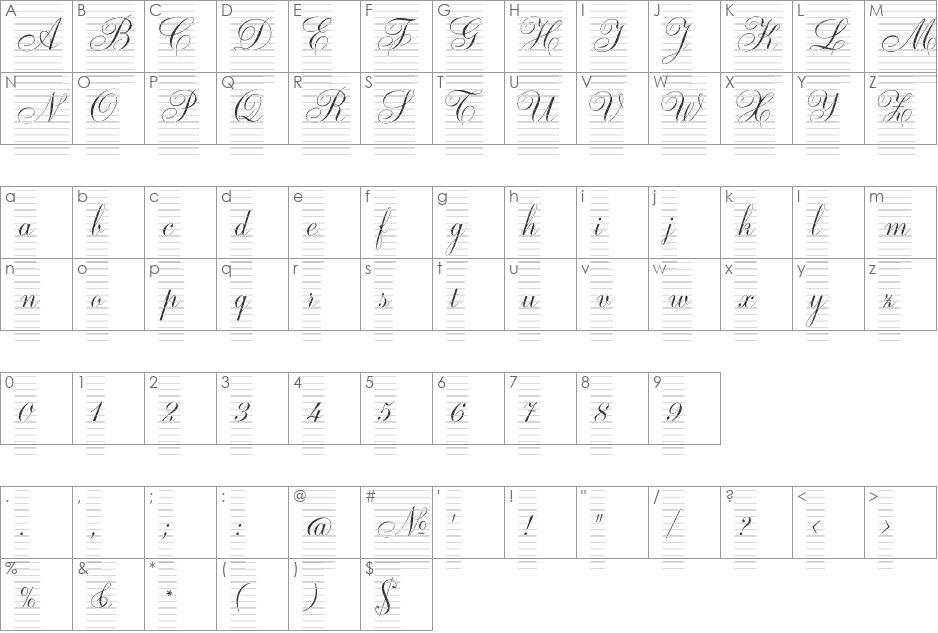 UNI Chu viet tay co ly font character map preview