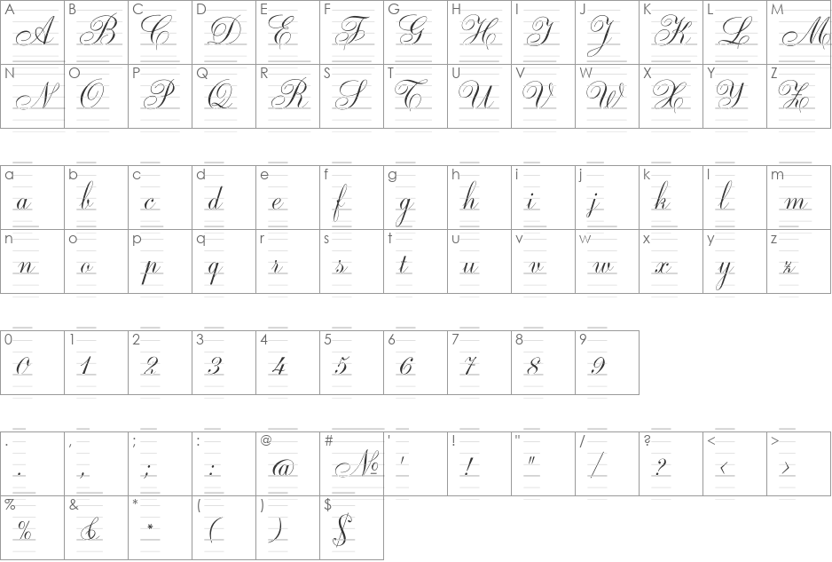 UNI Chu viet tay ly 4 font character map preview