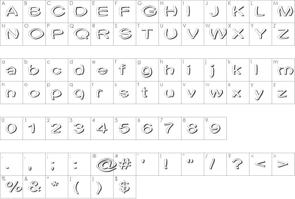 Uni Tortred font character map preview