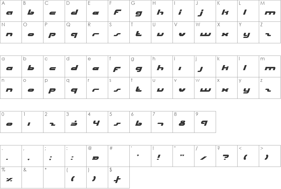 uni-sol italic font character map preview