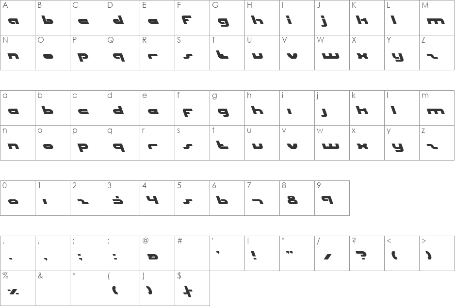 uni-sol left font character map preview
