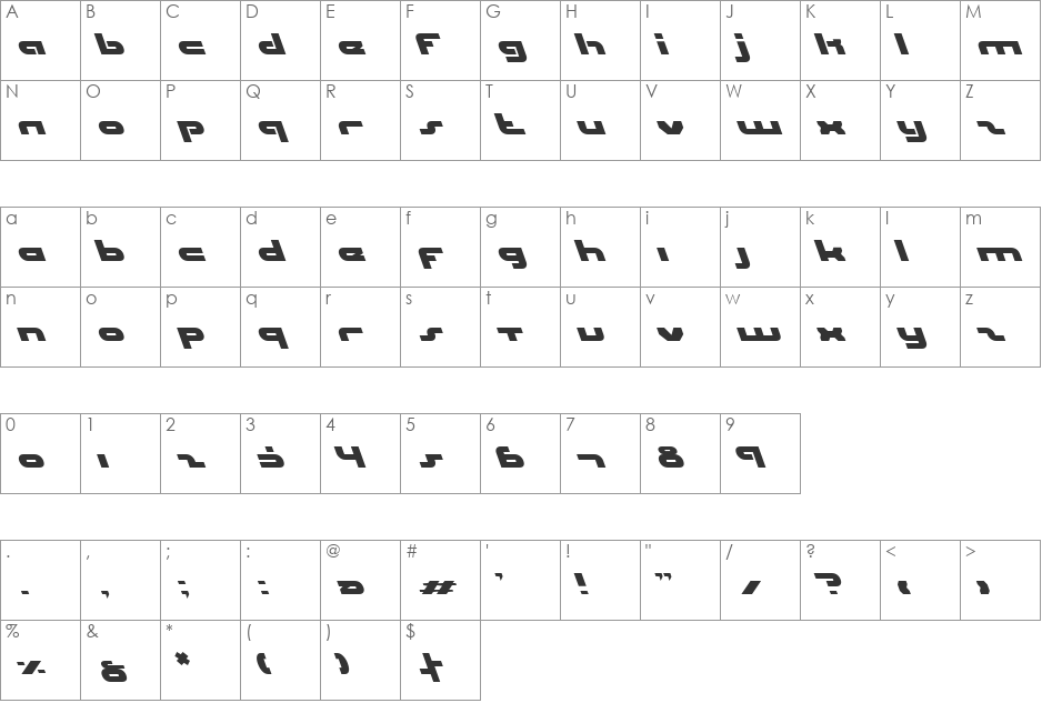 uni-sol leftalic font character map preview
