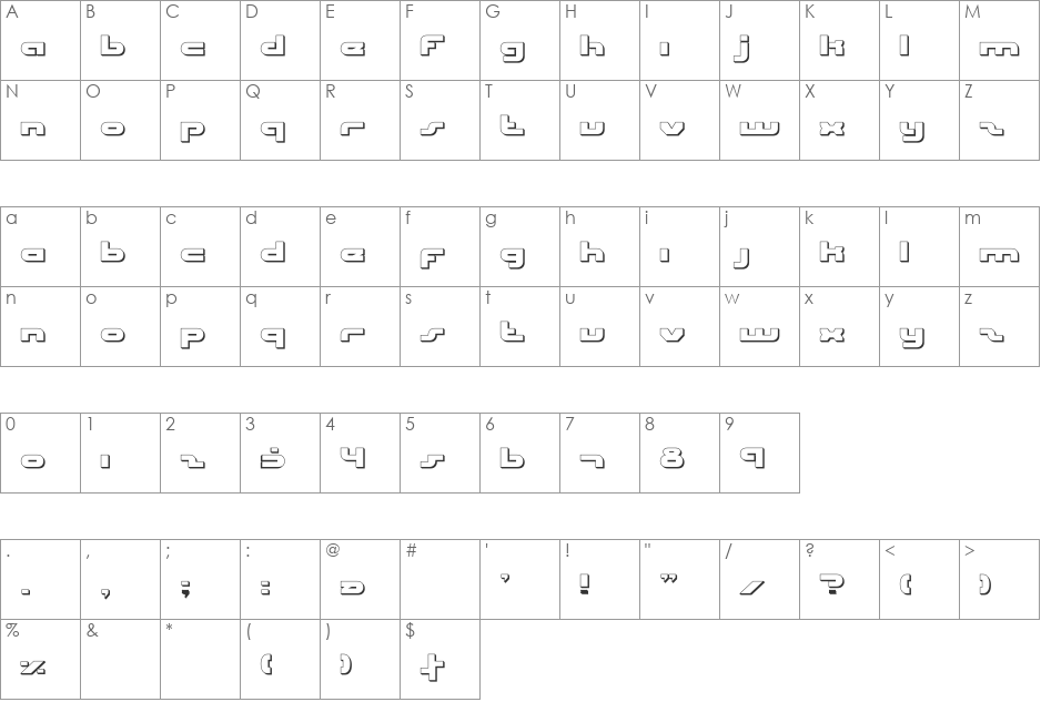 uni-sol outline font character map preview