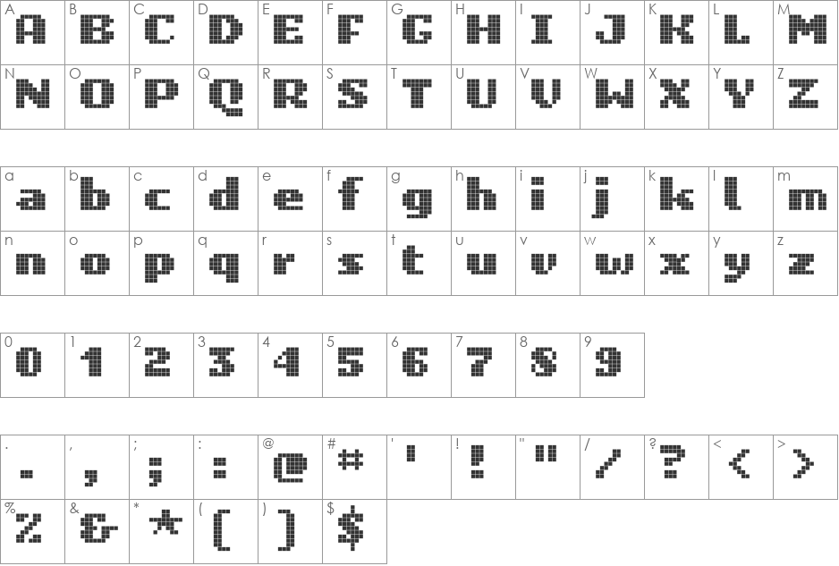Unibody 8 font character map preview