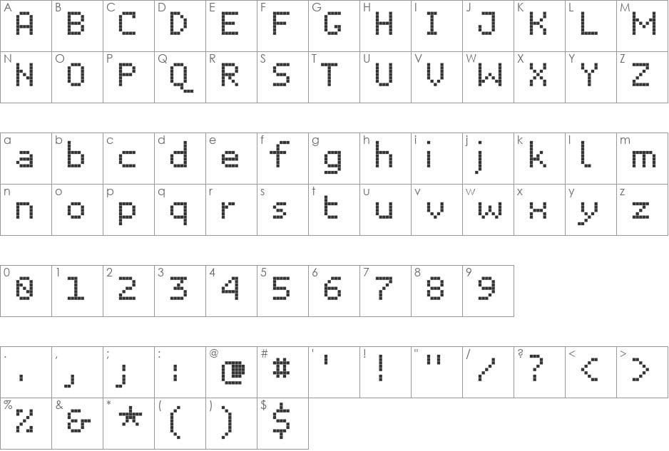 Unibody 8 font character map preview