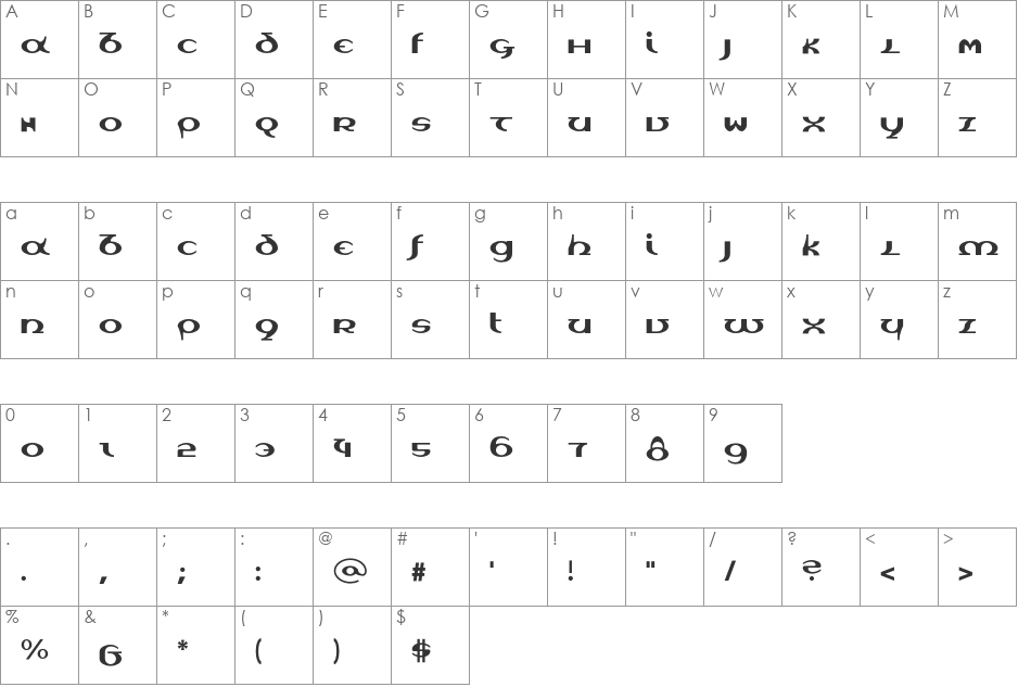 Unica font character map preview