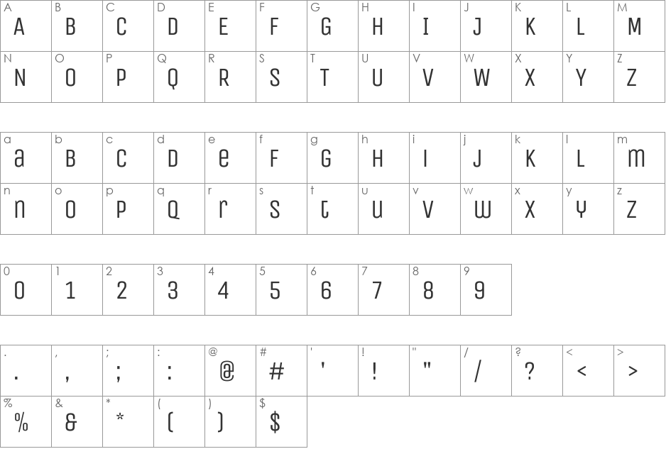 Unica One font character map preview