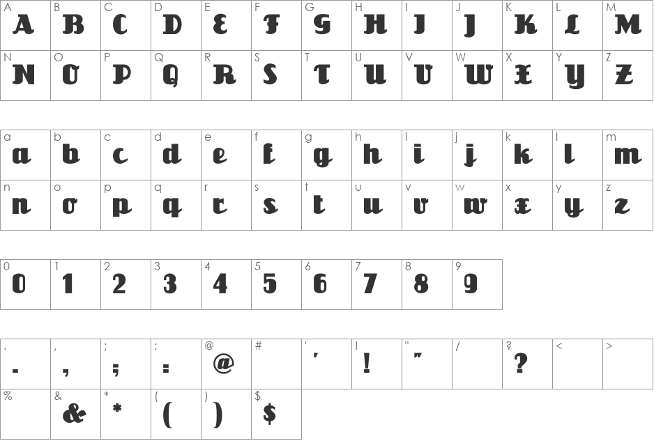 Unicorn font character map preview