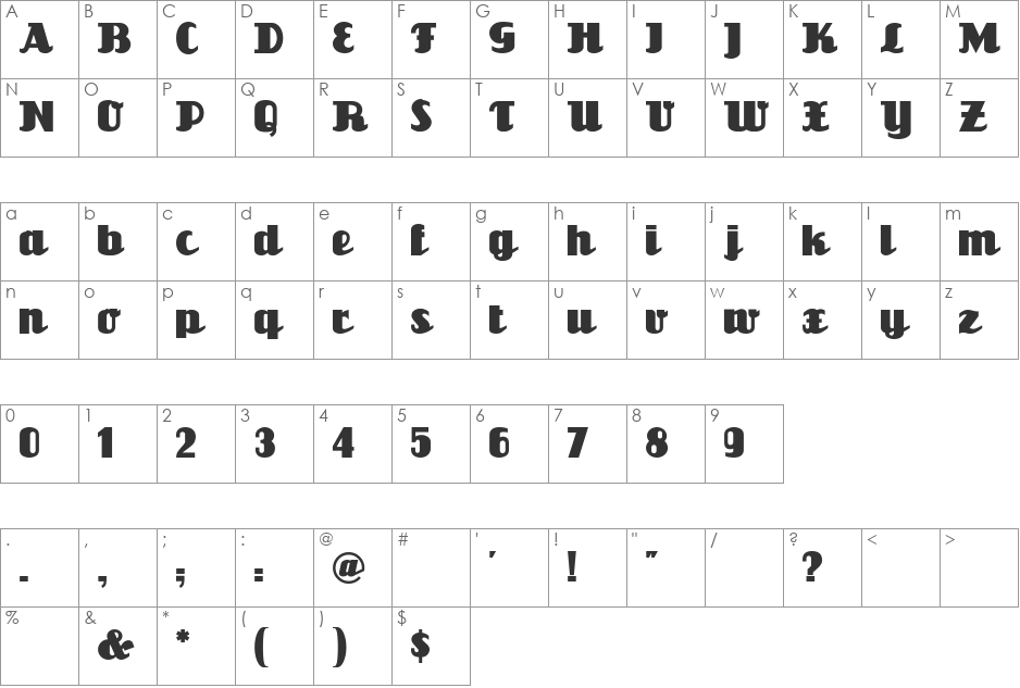 Unicorn NF font character map preview