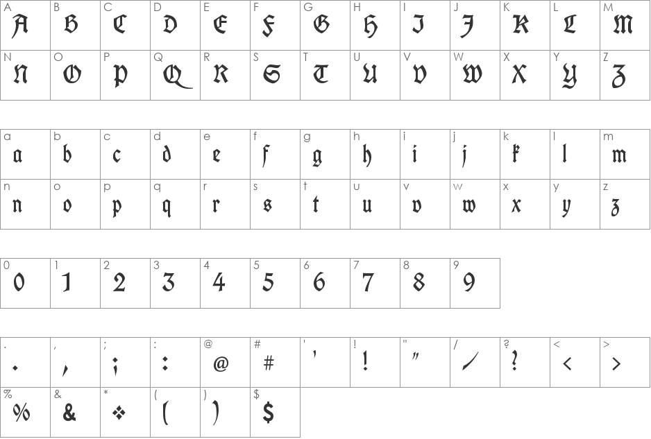 UnifrakturCook font character map preview