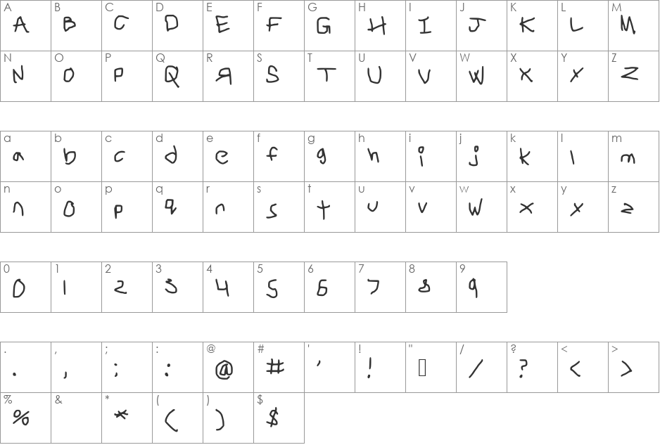 unileft font character map preview