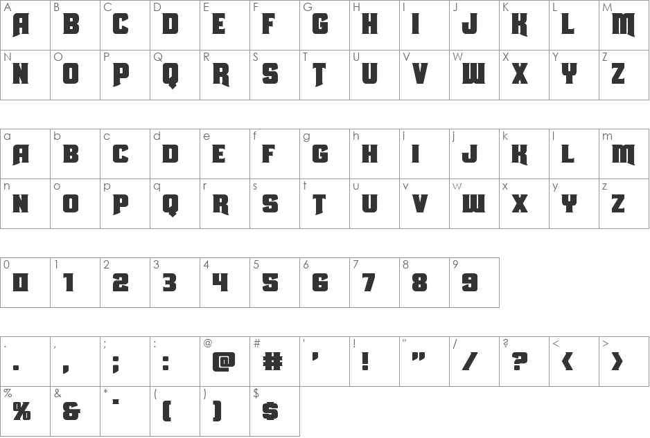 Union Gray Super-Italic font character map preview