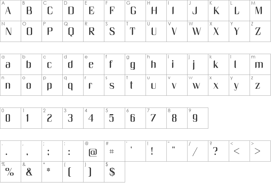 Unique font character map preview