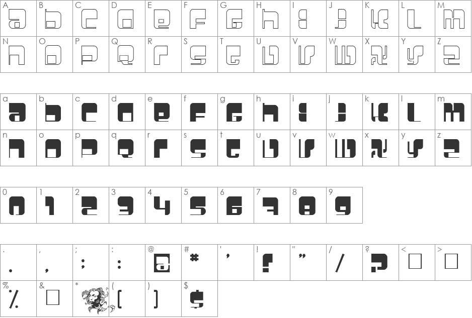 Betamorph font character map preview