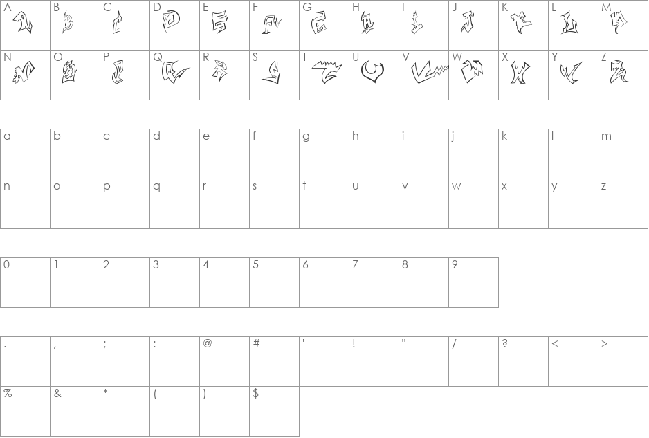 Unique Grafitti font character map preview