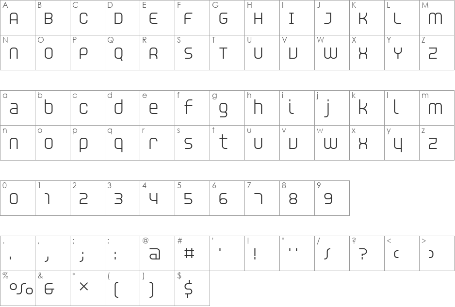 Unisect font character map preview