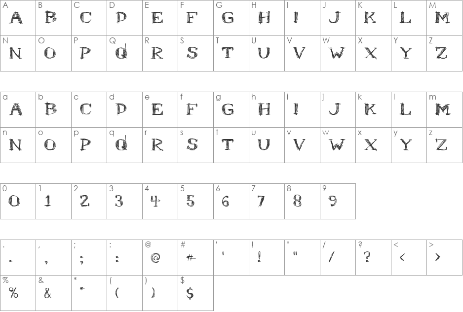 Unisef font character map preview