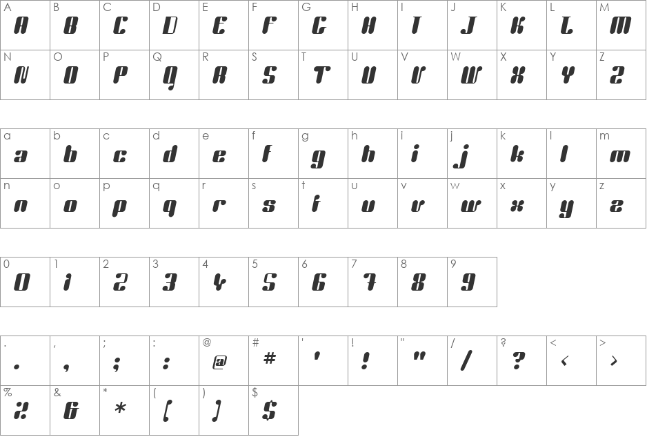 UniteAparteICG font character map preview