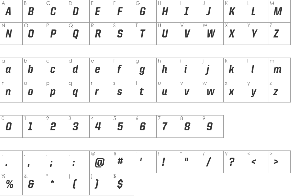 United Italic SemiCond font character map preview