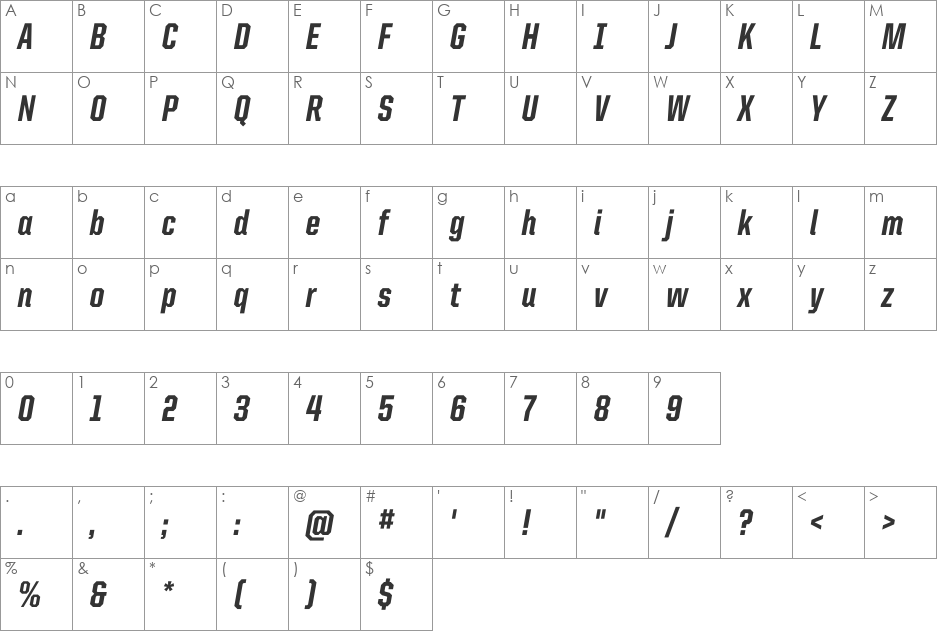 United Italic SemiExt font character map preview