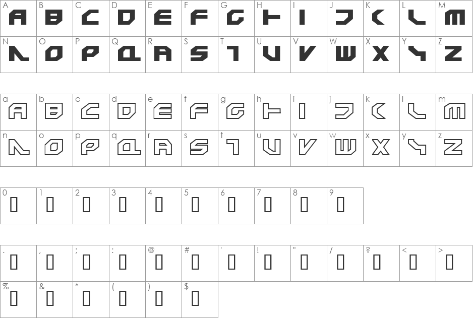 United League of Planets 1 font character map preview