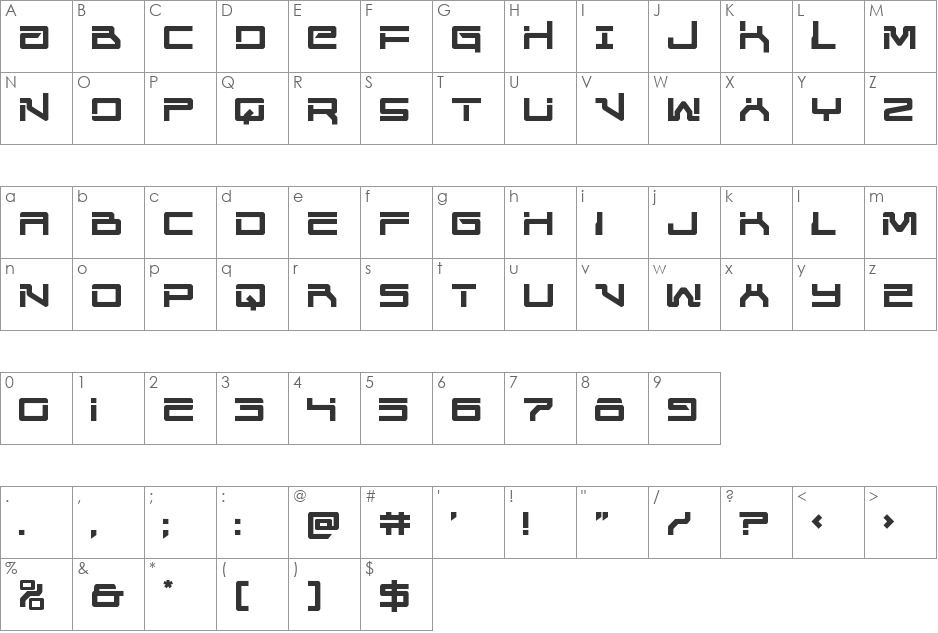 United Planets font character map preview