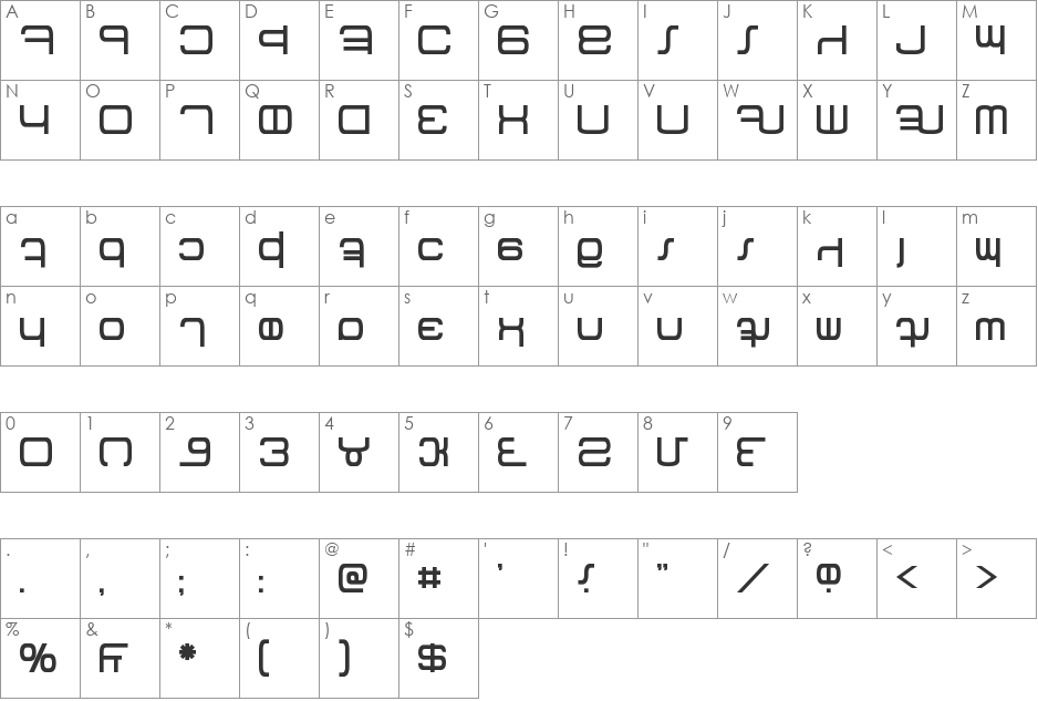 Betazed font character map preview