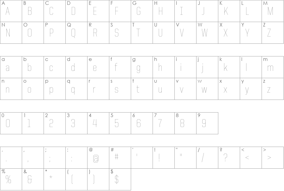 United Sans SemiCond font character map preview