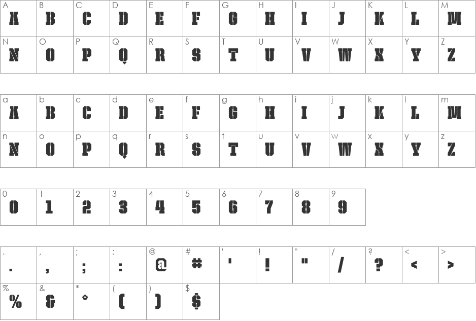 United Serif Cond font character map preview