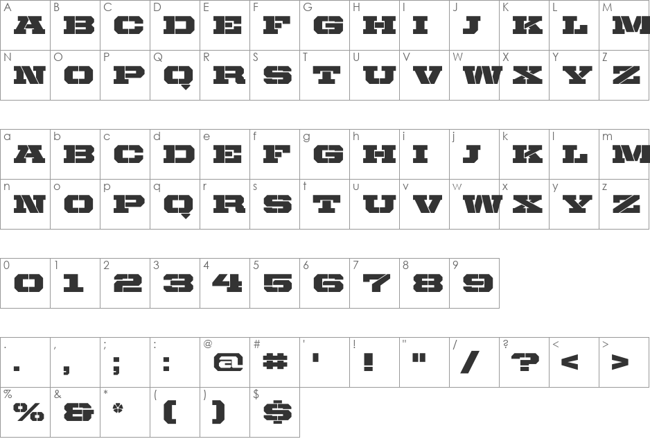 United Serif Ext font character map preview