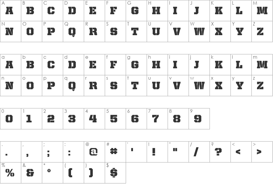 United Serif Reg font character map preview