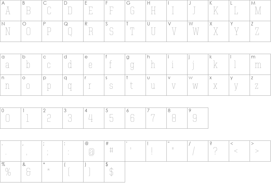 United Serif SemiCond font character map preview