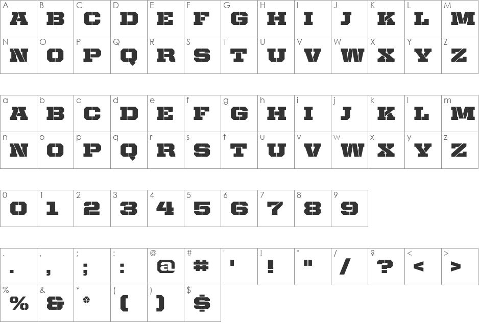 United Serif SemiExt font character map preview