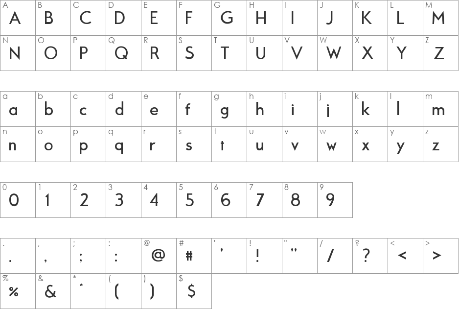 Beteckna lower case font character map preview