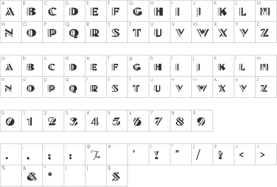 BeteNoirA font character map preview