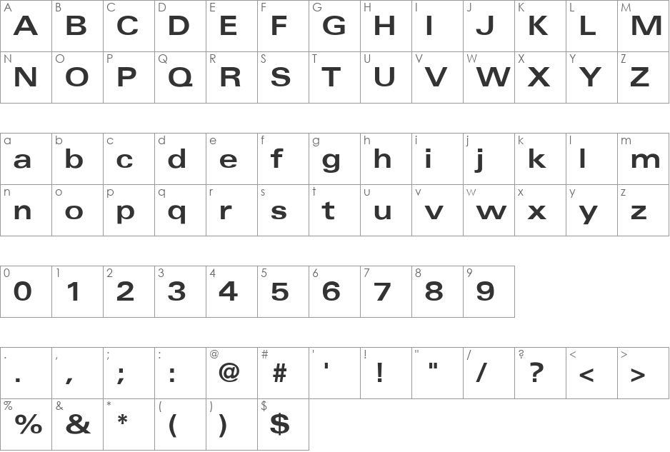 Univers-BoldExt font character map preview
