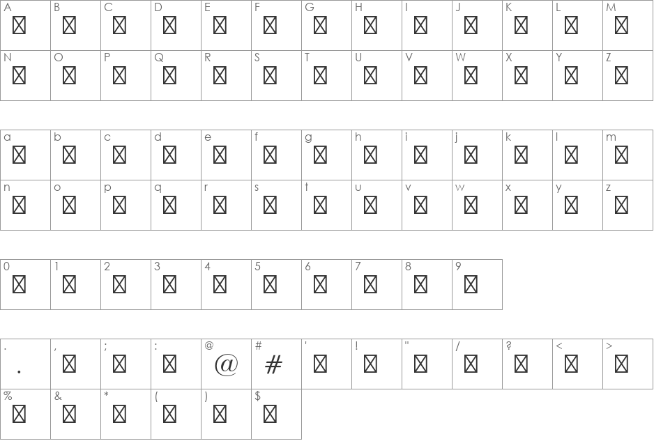 Universal Std font character map preview
