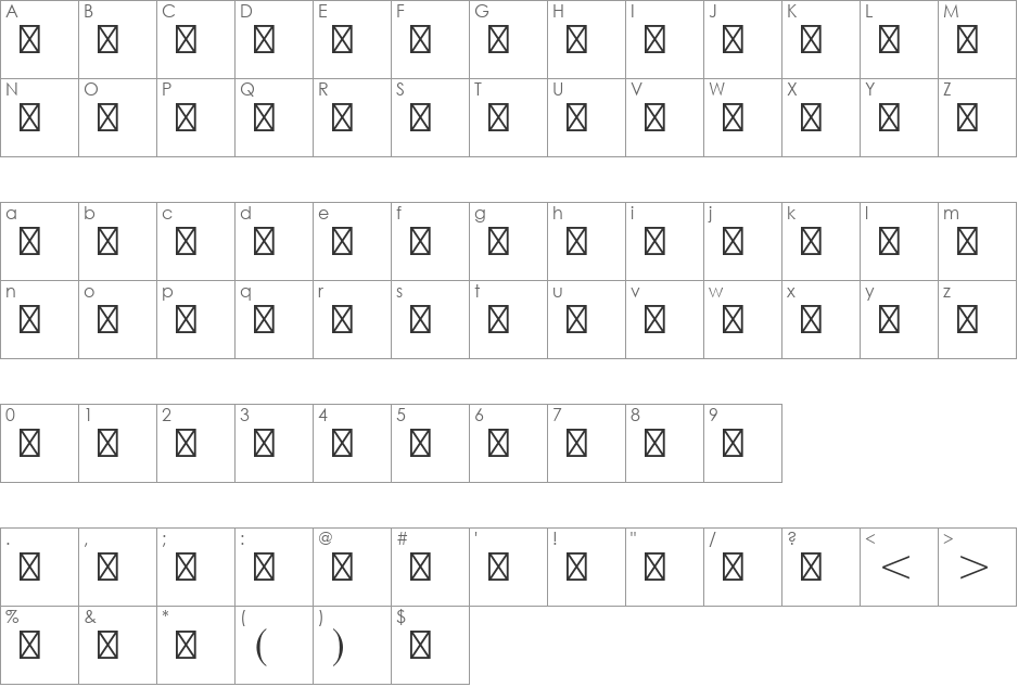 Universal Std font character map preview