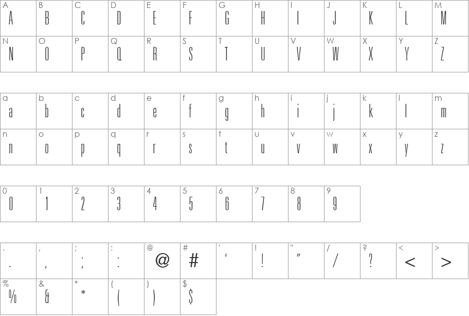 UniversalUCLDB font character map preview