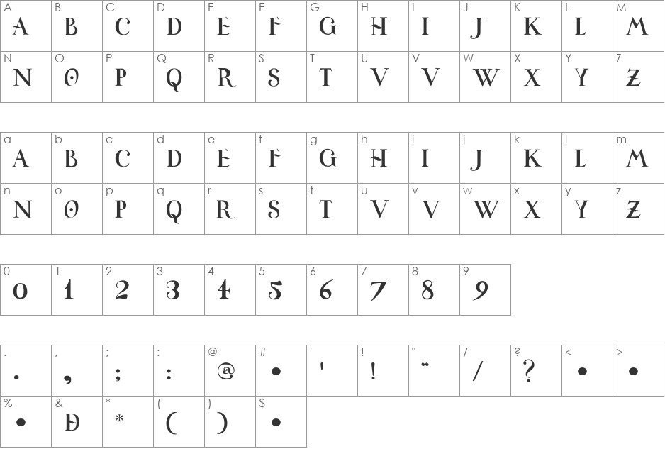 Universitas Studii Salamantini font character map preview