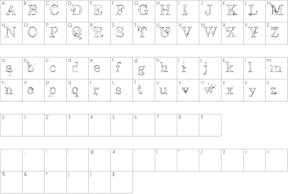 University High font character map preview