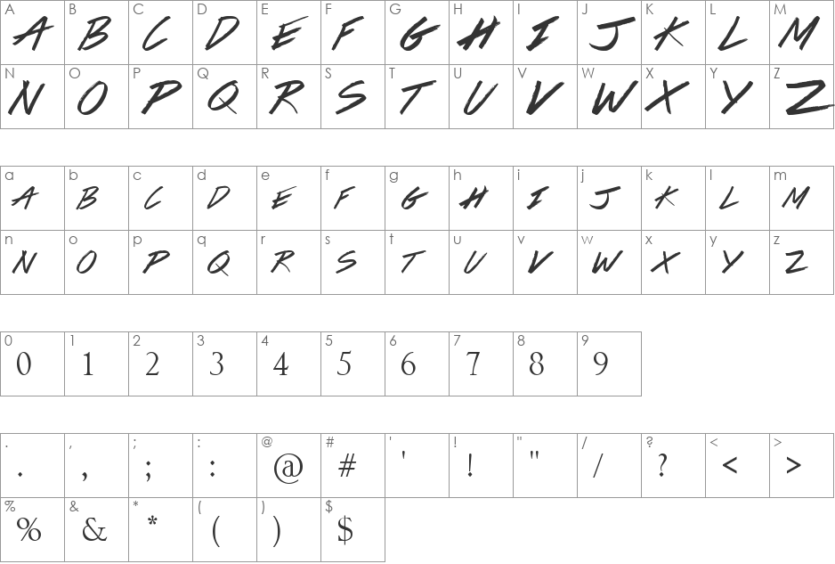 Unknown font character map preview