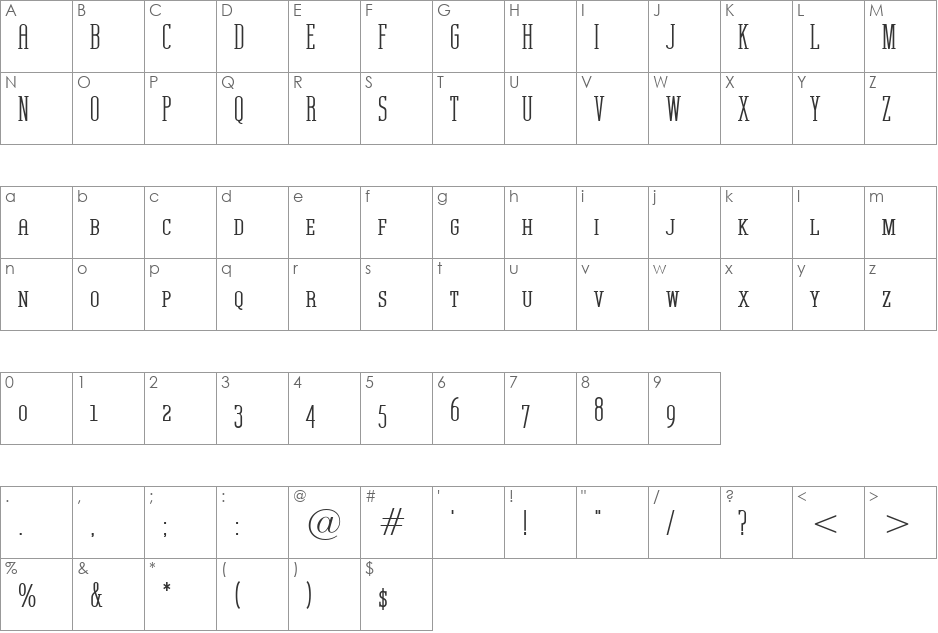 Unknown Caller BTN SC font character map preview