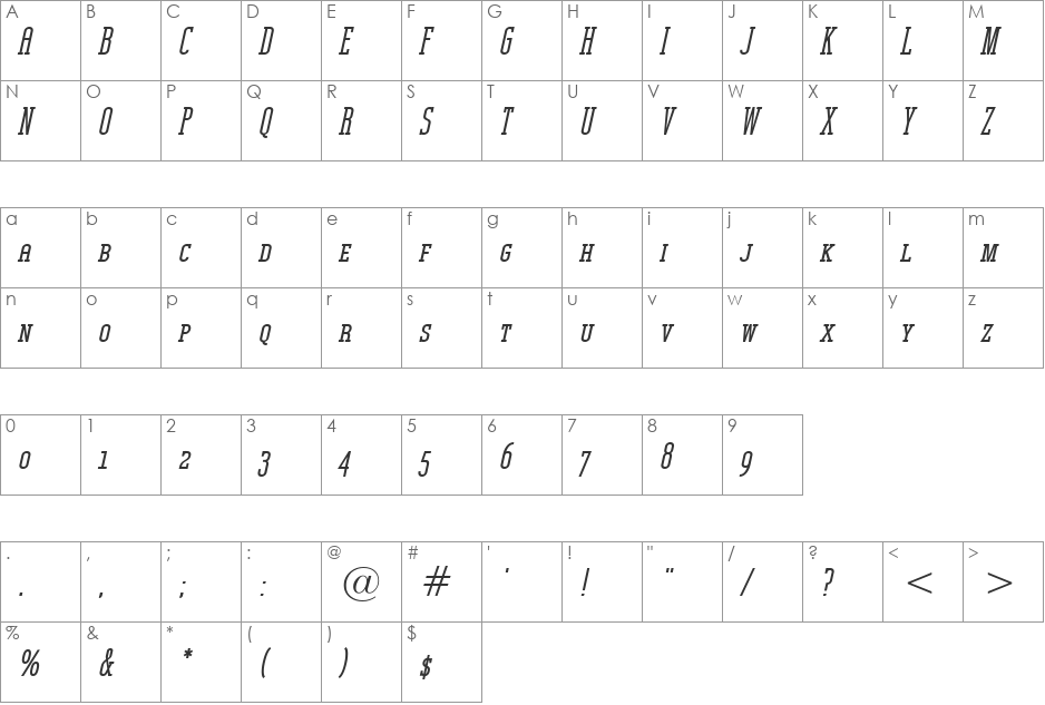 Unknown Caller BTN SC XBd font character map preview