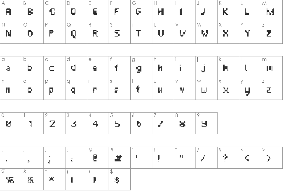 Unknown Error font character map preview